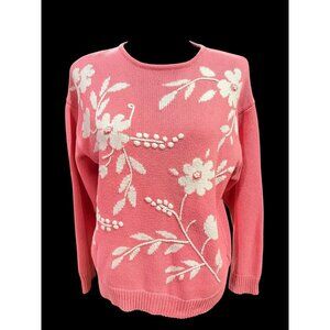 Tulchan Sweater Women Medium Pink Floral Pure Cotton feminine cottagecore